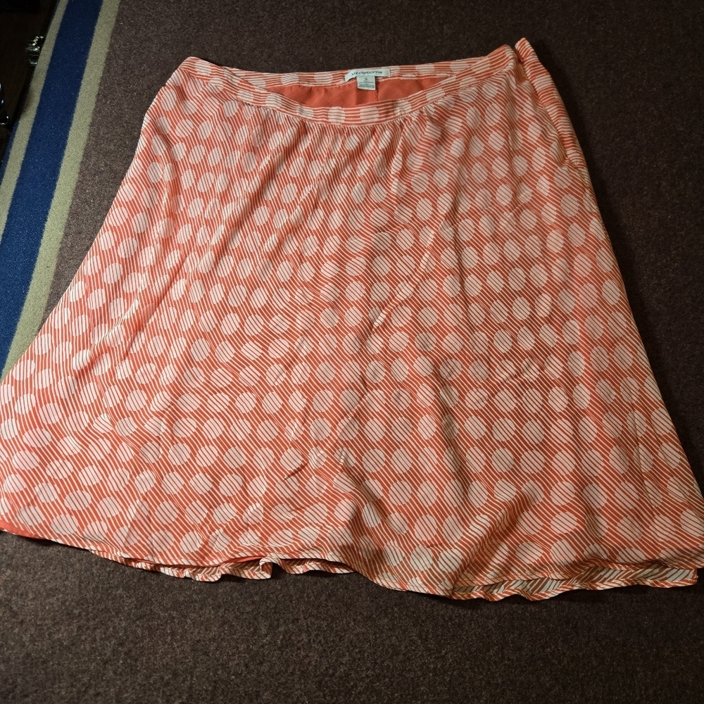 Liz Claiborne ALine Coral Pink Lined Skirt Size 16 Side Zip Polka Dot Stipe Fun